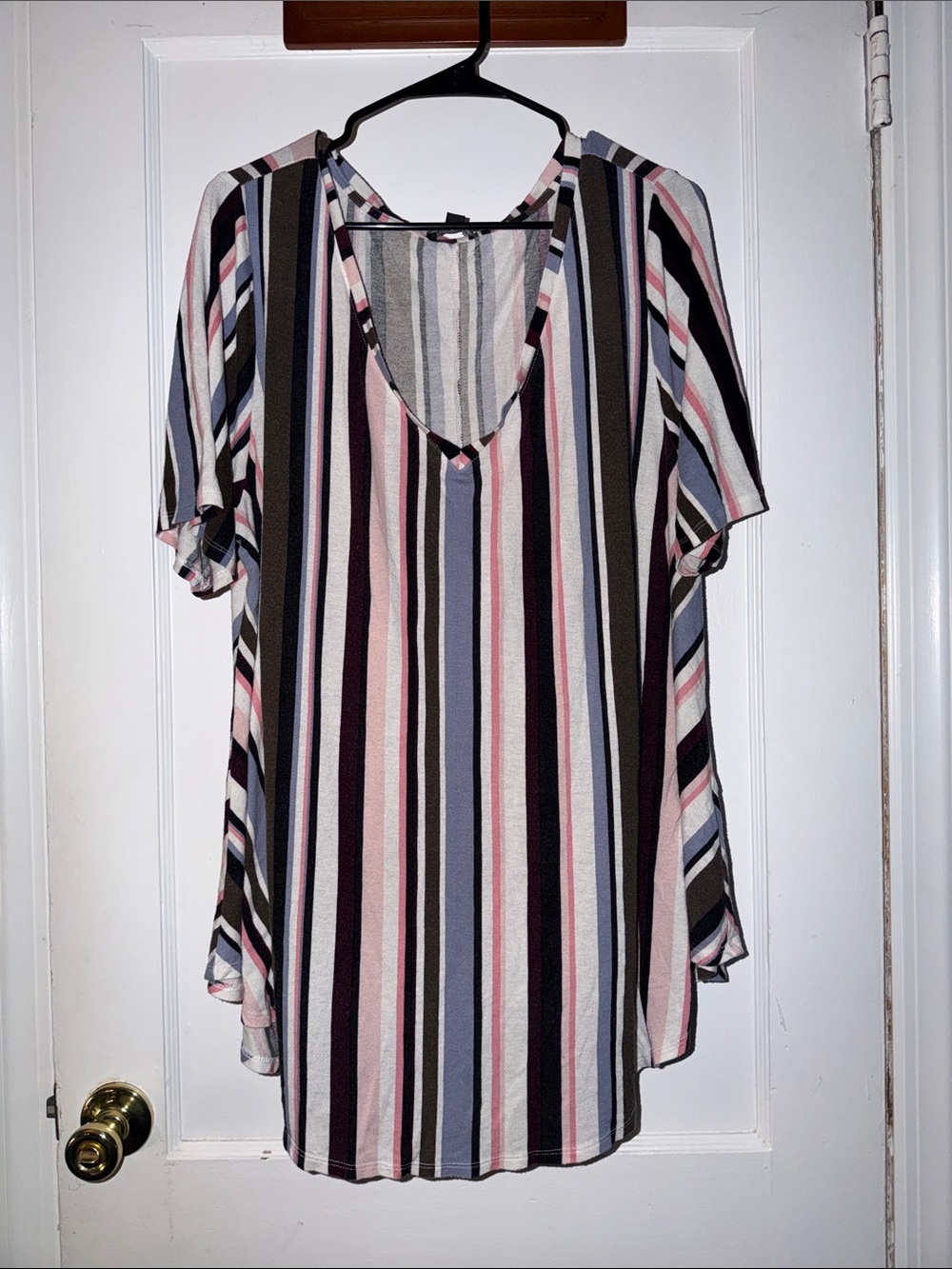 Lane Bryant Striped V-Neck Tunic in Pink, Blue, Black, Cream & Tan